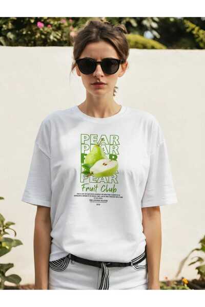 Ankhises Tricou oversize alb cu imprimeu în față cu peră Bărbați Femei Tricou...