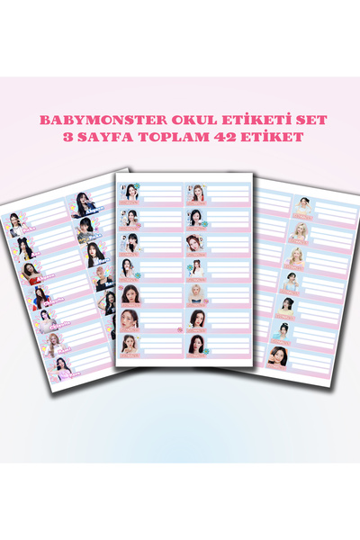 Güneş Kırtasiye Babymonster školska etiketa 3 stranice Ukupno 42 etikete