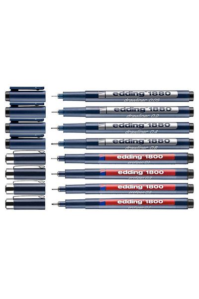 Edding مجموعة أقلام رسم فنية 1800-1880 مكونة من 8 قطع باللون الأسود (0.05 - 0.1 - 0.2 - 0.3 - 0.4 - 0.5 - 0.7 - 0.8)