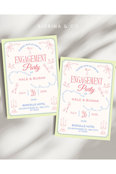 Siorina Events Engagement Party Davetiye Kart Bride Bachelorette Kişiselleşti...