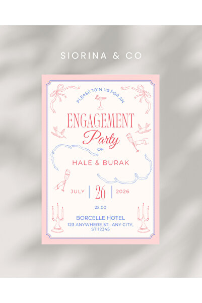 Siorina Events Engagement Party Davetiye Kart Bride Bachelorette Kişiselleşti...