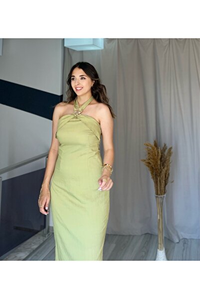 Starmount Butik Gold Broş Detaylı Poplin Kumaş Yazlık Elbise