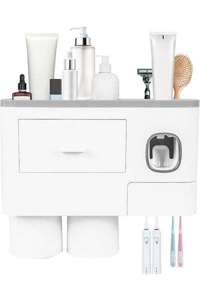 NEXIFY 2 Cups Wall Mounted Toothbrush Holder, Multifunctional Space-Saving Toothbrush and Toothpaste Holder