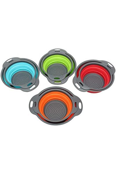 Generic 2Pcs Set Collapsible Foldable Silicone Drain Colander Fruit Vegetable Strainer Basket