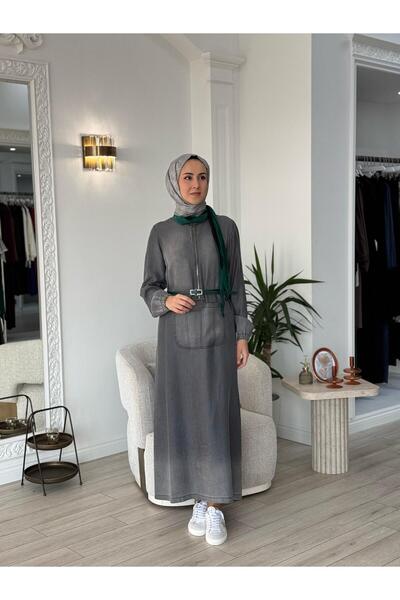MissWhence Deri Kemerli Şallı Elbise Siyah 37804