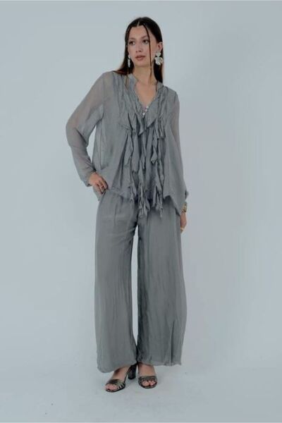 ZTO KADIN İPEK BLUZ PANTOLON İKİLİ TAKIM