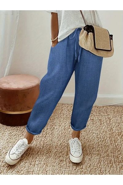 Viyamo New Season Women's High Waist Elastic Waist Aerobin Trousers with Lacing Detail