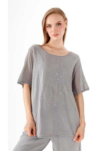 shE tekstil Sequined Embroidered Linen Blouse