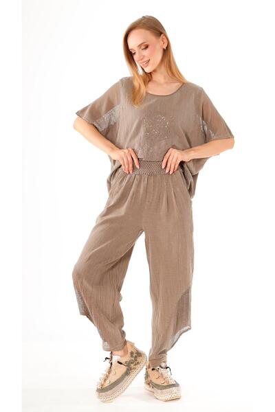 shE tekstil Sequined Embroidered Linen Blouse