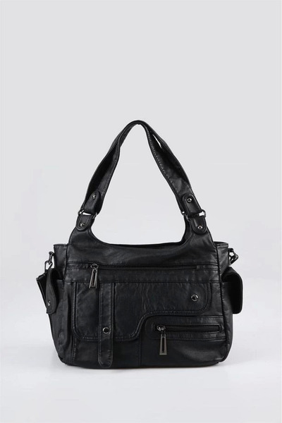 Ovebu Pyser black leather shoulder bag