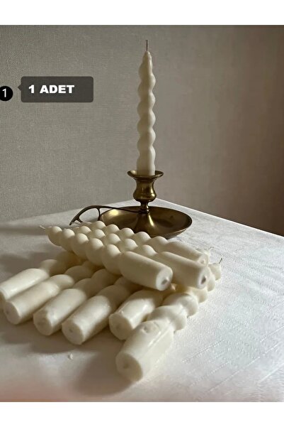 MUMARİKA El Yapımı Beyaz Spiral Şamdan Mum – 18 cm Dekoratif Burgulu Mum