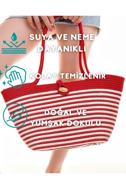 sfb حقيبة كتف بتصميم فيتورستيك من الجوت للنساء للاستخدام اليومي وعطلات الشاطئ