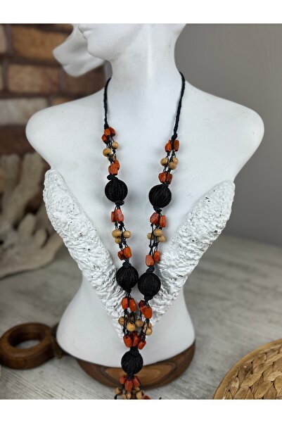 SEDEF TAKI Ahşap boncuklu el yapımı uzun kolye