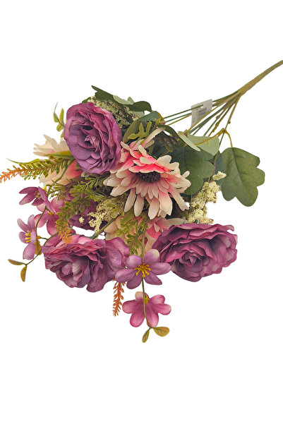 Çınar çiçekçilik Doğal Görünümlü Yapay Gül Buketi Dekoratif Çiçekler ve Yeşil Yaprak Detaylı 5 Dal Uz;32 cm