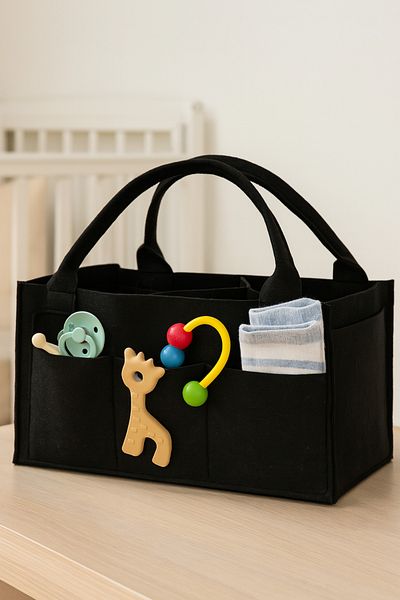 YUNUSOĞLU HOME Black Felt Mother Baby Care Bag Cream Organizer Organizer for Newborn
