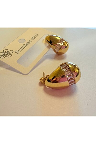 Damla Zirkon Taşlı Gold Küpe
