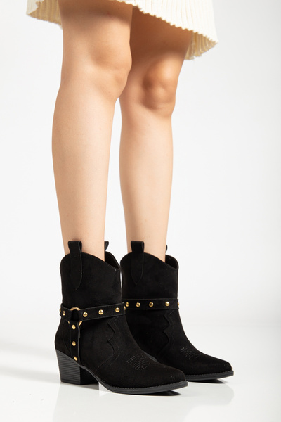 MS SUGAR SHOES Western Kovboy Kadın Nakışlı Trok detaylı Kısa Bot