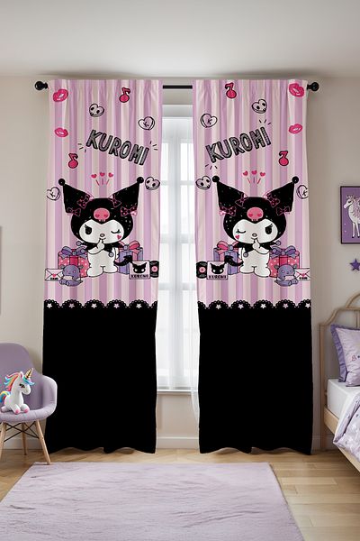 EVPANYA Lilac Striped Partici Kuromi Patterned Children's Baby Room Background Curtain (Single Wing Pricing)