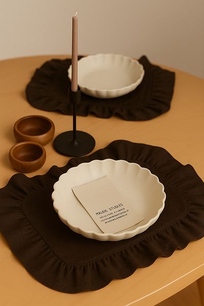 Mirilliahome 6 τμχ Καφέ βολάν Βαμβακερό λινό American Serveware - Λινό Supla - 4 Βολάν στις άκρες