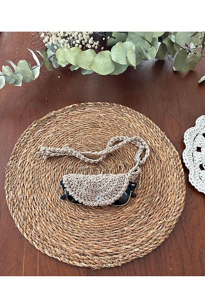 yucin Handmade Multipurpose Knitted Case |   Glasses Case, Keychain, Charm and Neck Strap Bag Cream