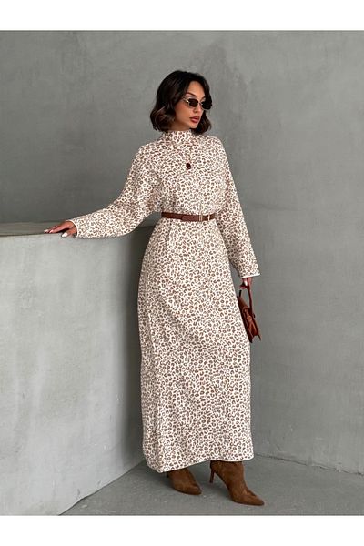 Nosia Women's Turtleneck Leopard Patterned Maxi Size Knitwear Dress