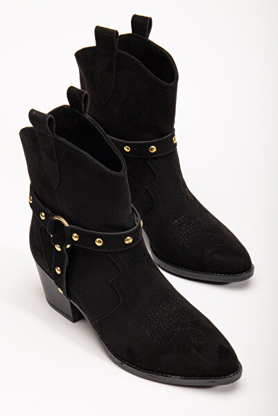 MS SUGAR SHOES Western Kovboy Kadın Nakışlı Trok detaylı Kısa Bot