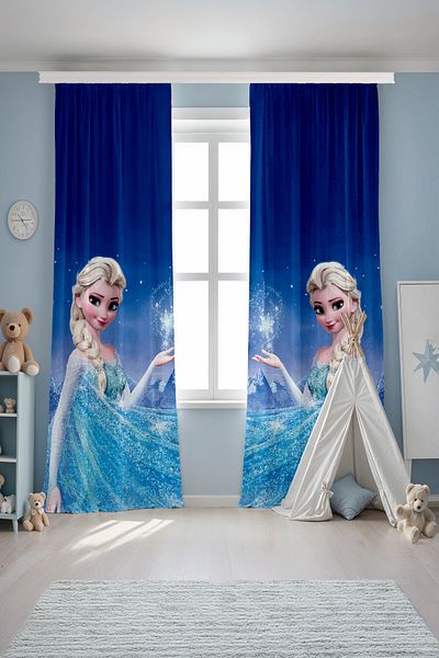 EVPANYA Blue Elsa Patterned Children's Baby Room Background Curtain (Single Wing Pricing)
