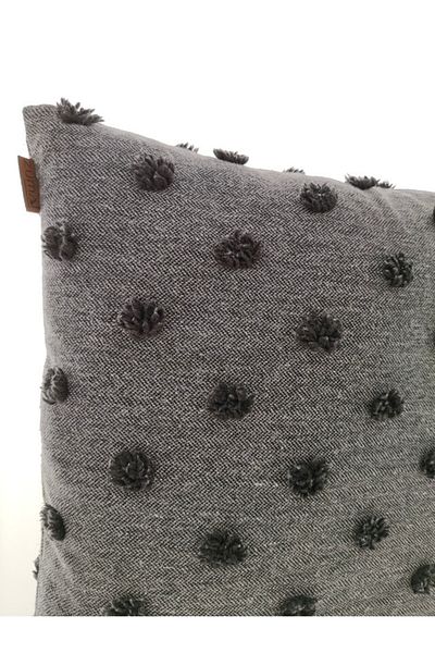 zümal tekstil tasarım Tufting Linen Polka Dot Decorative Throw Pillow Case (Color Black)