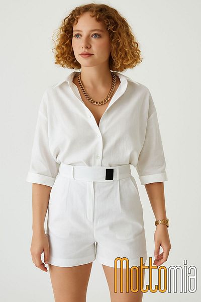 mottomia Women's Linen Belt Velcro Shorts