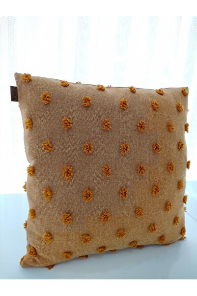 zümal tekstil tasarım Tufting Linen Polka Dot Decorative Throw Pillow Case (Color Mustard)