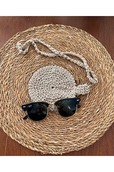 yucin Handmade Multipurpose Knitted Case |   Glasses Case, Keychain, Charm and Neck Strap Bag Cream