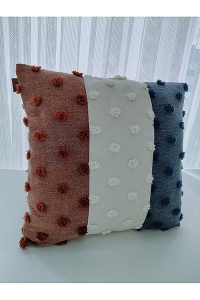 zümal tekstil tasarım Tufting Linen Polka Dot Decorative Throw Pillow Case (Color 3 Colors)