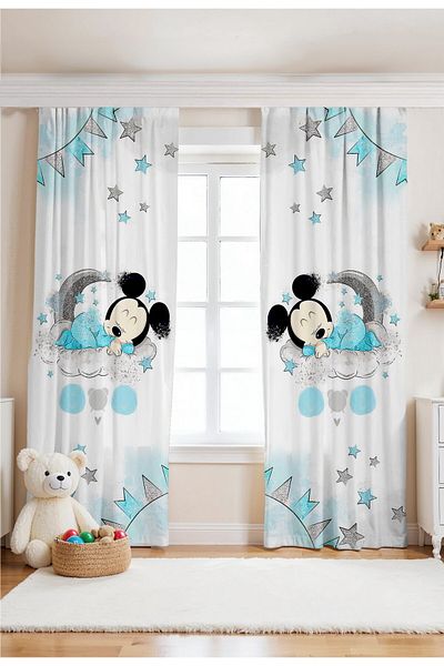 EVPANYA Sleeping Mickey Patterned Children's Baby Room Background Curtain (Single Wing Pricing)