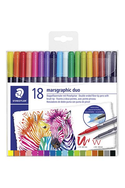 Staedtler 3001 TB فرشاة ألوان مائية ذات طرفين - (خيارات 18 أو 36 لونًا)