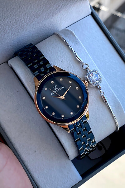 Daniel Klein Orijinal 2 Yıl Garantili Su Geçirmez Lacivert Kadın Kol Saati Çelik Kordon Bileklik Hediyeli