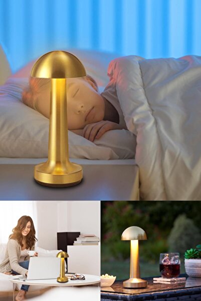 Yu Su Tools Altın Renk Şarjlı LED Dokunmatik Masa Lambası Kafe,Yatak Odası, Ç...