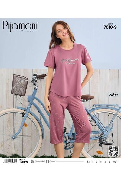 Pijamoni Gül Kurusu Renkli Bambu Milan Kumaş Kaprili Kadın Pijama Takımı