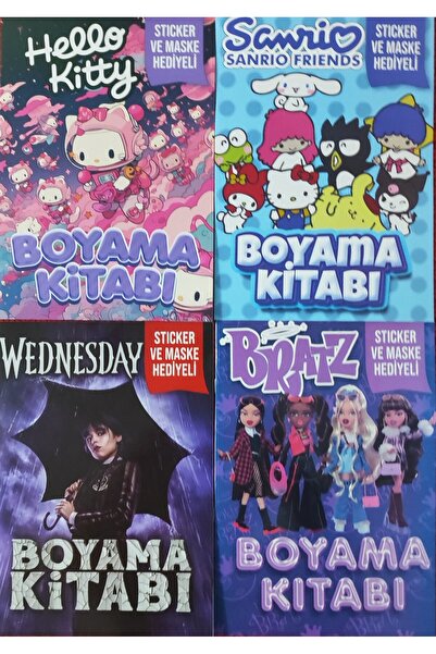 ada çanta kırtasiye 4 adet stickerli boyama kitabı (Hello Kitty-B/Sanrio-B/Br...