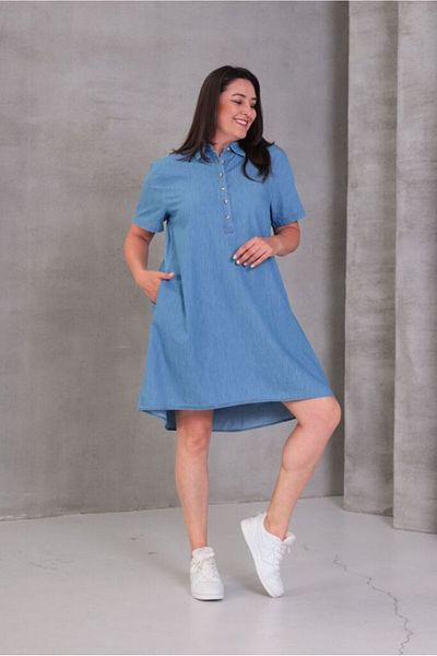 FOR ESRA BIG TREND Women's Plus Size Half Placket Button Shirt Collar Short Sleeve Pocket Denim Dress (Not Stretchy)