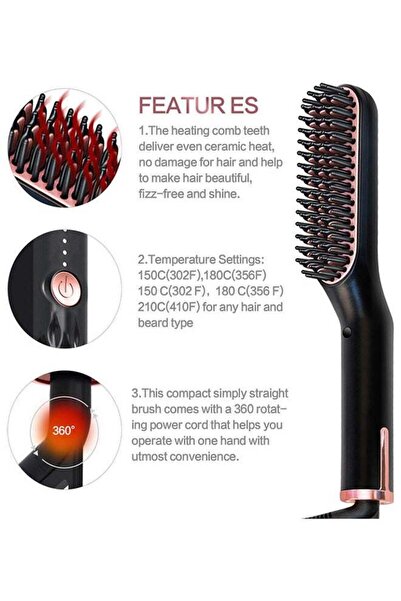 Yelajoy Multifunctional Hot Heating Beard and Hair Straightening Comb Black 26.2 x 5.2 x 8.2cm