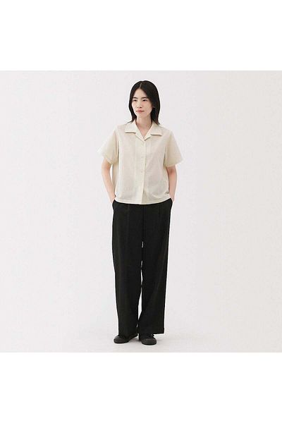 Muji Breathable Seersucker Open Collar Short Sleeve Shirt