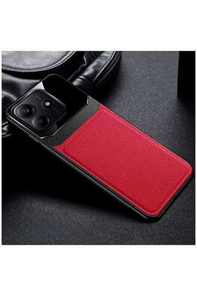 Zebana Xiaomi Redmi Note 14 Compatible Case Lens Leather Case Red