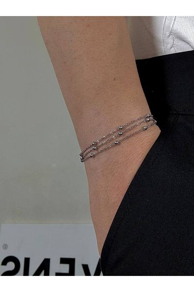 Arvens Silver Men's Triple Chain Bracelet Women's Stainless Steel Color Does Not Fade Unisex Tarnish Steel Bracelet