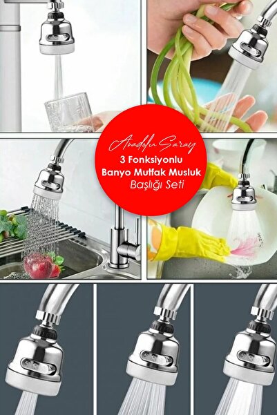 Anadolu Saray Krom 3 Fonksiyonlu Mutfak Lavabo Başlığı 360 Derece Döner Muslu...