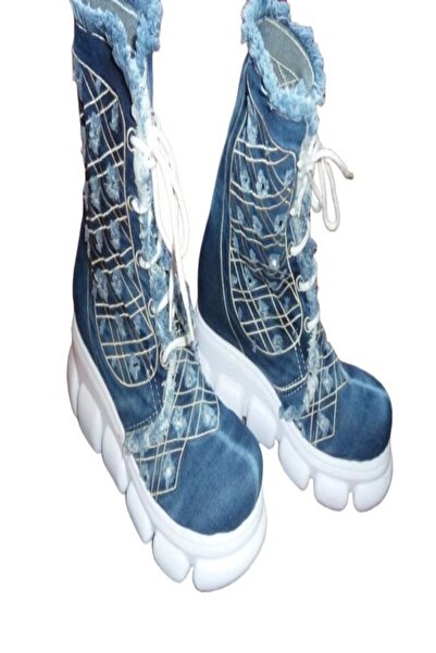 blue moon - Ghete din denim cu șireturi, albastre, mărimea 36