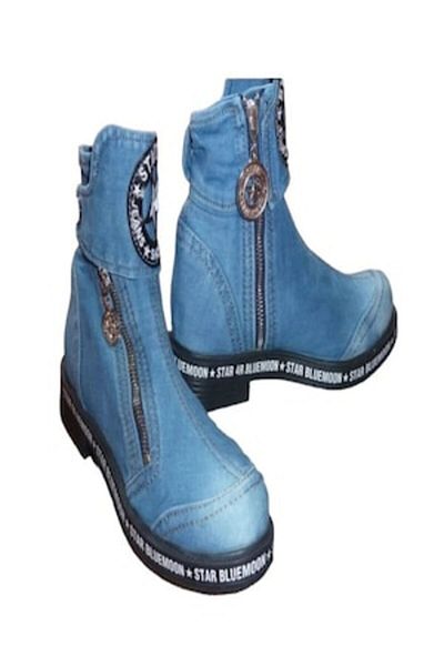blue moon - Denim Boots with Zipper, Blue, Size 38