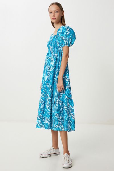 Lovelyİstanbul Rochie țesătă cu mâneci balon LFG0118 ALBASTRU