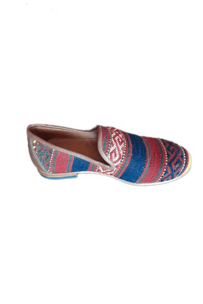 Anatolia Sultan Shoes, Hand-stitched and Embroidered Leather and Textile, Brown Multicolor, Size 44