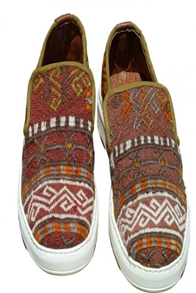 Anatolia Pantofi Emir piele si material textil, cusuti si brodati manual, Maro, 40