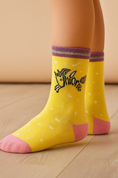 BONY SOCKS Kız Çocuk Unicorn Soket Çorap Sarı